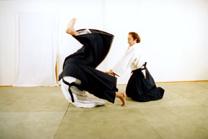 Angriffsform: Gyaku hanmi katate tori – Abwehr: Kokyo nage, aus Hanmi handachi